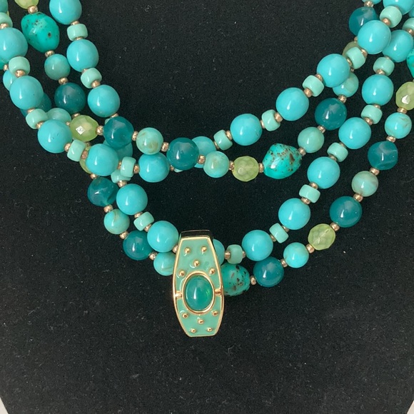 Joan Rivers Vintage Necklace Faux Turquoise Glass Beads 2 String Necklace - Picture 2 of 8